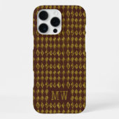 Coque iPhone 16 Pro Max Maroon Gold Doodle Diamond Pattern Custom Monogram (Verso)