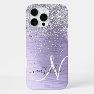 Coque iPhone 16 Pro Max Métal brossé violet Parties scintillant d'argent N