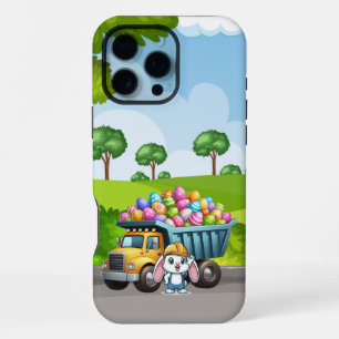 Coque iPhone 16 Pro Max Mignon camion à benne de Pâques/printemps lapin