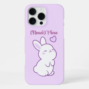Coque iPhone 16 Pro Max Mignon Kawaii Pastel Violet Lapin qui Regarde en H