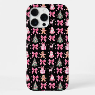 Coque iPhone 16 Pro Max Mignon Nœud Papillon Rose Noël Père Noël Biscuit d
