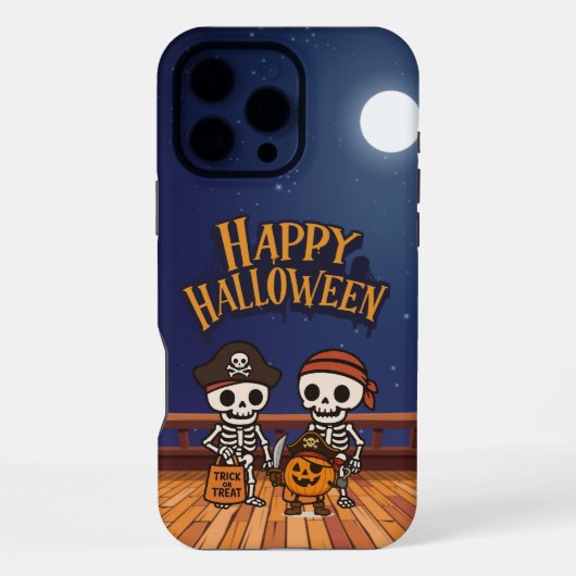 Coque iPhone 16 Pro Max mignon, squelettes et citrouille Halloween (Verso)