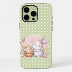 Coque iPhone 16 Pro Max Mignonne lapin de printemps/Pâques avec oeuf