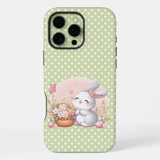 Coque iPhone 16 Pro Max Mignonne lapin de printemps/Pâques avec oeuf (Verso)