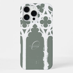 Coque iPhone 16 Pro Max Minimaliste Chic Typographie d'arche gothique Vert