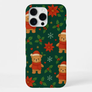 Coque iPhone 16 Pro Max Modèle d'ours en peluche de Noël – Douce fête vert