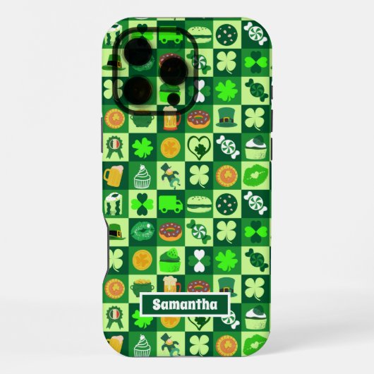 Coque iPhone 16 Pro Max Modèle sans couture d'icônes de la Saint-Patrick (Verso)