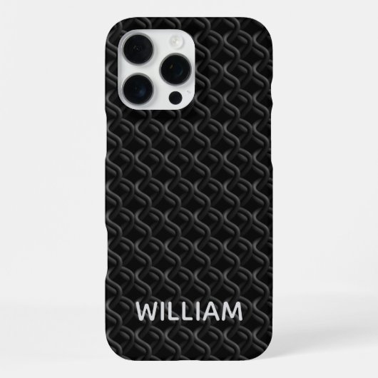 Coque iPhone 16 Pro Max Modern Black Rubber Lattice with Name (Verso)