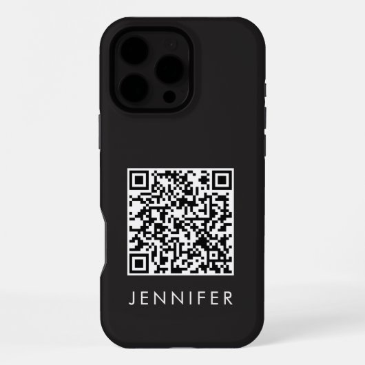 Coque iPhone 16 Pro Max Modern Minimalist Black Executive QR Code Monogram (Verso)