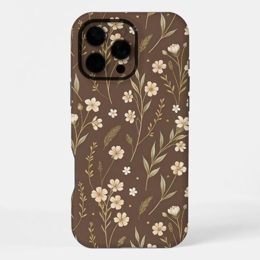 Coque iPhone 16 Pro Max Modern Pattern Wildflowers Brown Background (Verso)