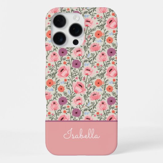 Coque iPhone 16 Pro Max Modern Wildflowers with Name (Verso)