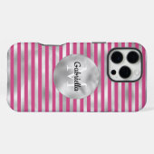 Coque iPhone 16 Pro Max Monogramme à rayures d'argent rose (Verso Horizontal)