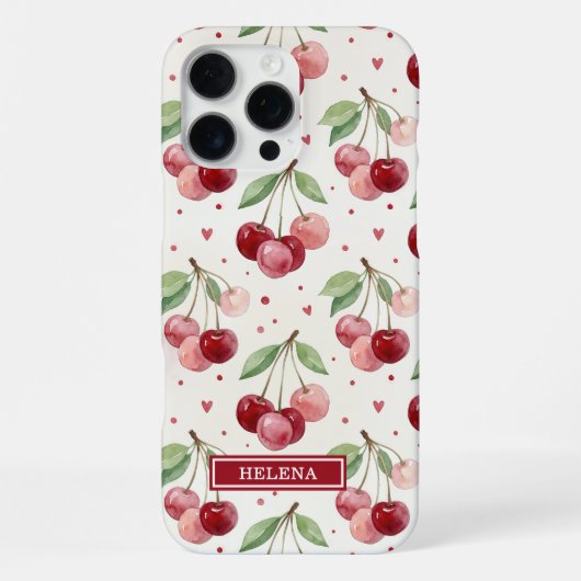 Coque iPhone 16 Pro Max Monogramme Cerises Aquarelle (Verso)