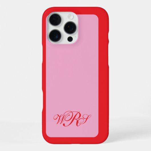 Coque iPhone 16 Pro Max Monogramme classique rouge rose (Verso)