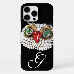 Coque iPhone 16 Pro Max MONOGRAMME DE HIBOU EN JOAILLERIE ,Or,Émeraude ver