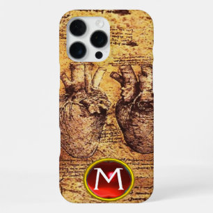 Coque iPhone 16 Pro Max Monogramme de parchemin de gemme du coeur et de se
