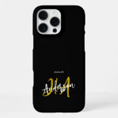 Coque iPhone 16 Pro Max Monogramme de script noir et or (Verso)