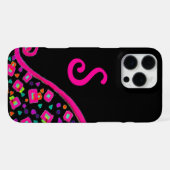 COQUE iPhone 16 PRO MAX MONOGRAMME DÉCO ABSTRAIT FUCHSIA ROSE NOIR (Verso Horizontal)