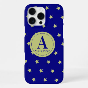 Coque iPhone 16 Pro Max Monogramme élégant à motif étoile or et bleu