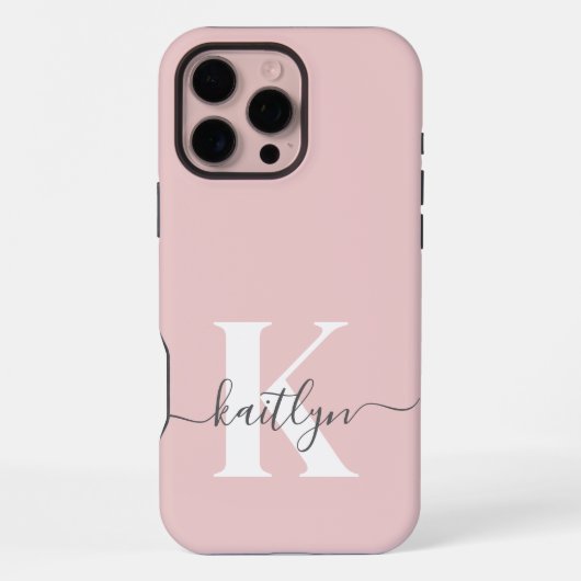 Coque iPhone 16 Pro Max Monogramme élégant rose poudré gris (Verso)