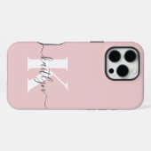 Coque iPhone 16 Pro Max Monogramme élégant rose poudré gris (Verso Horizontal)