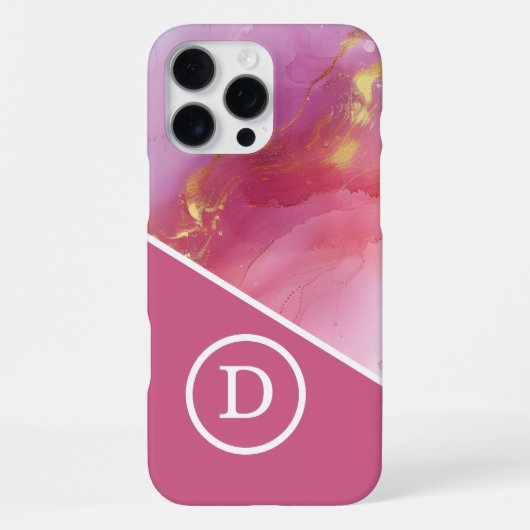 Coque iPhone 16 Pro Max Monogramme géométrique rose moderne (Verso)