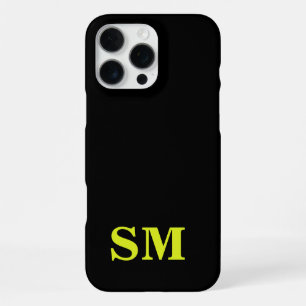 Coque iPhone 16 Pro Max Monogramme initial minimaliste noir jaune moderne