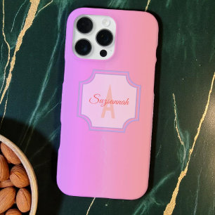 Coque iPhone 16 Pro Max Monogramme Initial Rayures Pastel Arc-en-Ciel