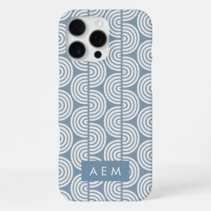 Coque iPhone 16 Pro Max Monogramme Initiales Motif Rayures Géométriques Bl