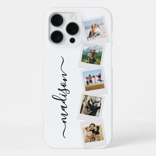 Coque iPhone 16 Pro Max Monogramme moderne Nom 5 Collage photo (Verso)