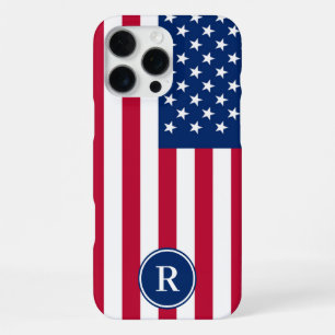 Coque iPhone 16 Pro Max Monogramme personnalisé Drapeau Américain