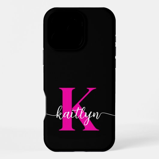 Coque iPhone 16 Pro Max Monogramme Rose Chaude Noir (Verso)