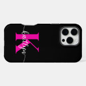 Coque iPhone 16 Pro Max Monogramme Rose Chaude Noir (Verso Horizontal)