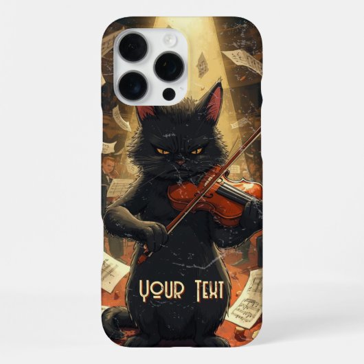 Coque iPhone 16 Pro Max Moody Black Cat Playing Violin Cool Violinist Gift (Verso)