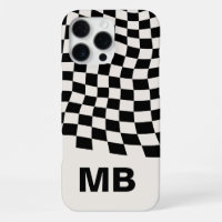 Motif à carreaux noir et blanc moderne avec monogr