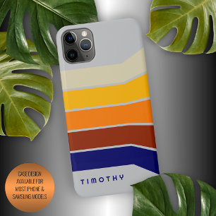 Coque iPhone 16 Pro Max Motif à rayures bleu foncé rouge orange blanc sur
