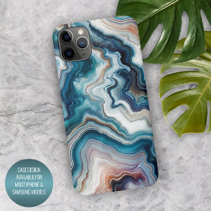 Coque iPhone 16 Pro Max Motif agate quartz bleu turquoise violet classe