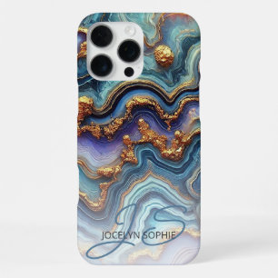 Coque iPhone 16 Pro Max Motif artistique en marbre bleu sarcelle foncé vio
