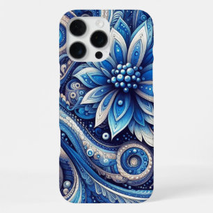 Coque iPhone 16 Pro Max Motif artistique Paisley noir bleu marine Azur fon