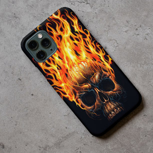 Coque iPhone 16 Pro Max Motif crâne gothique avec flammes jaunes oranges