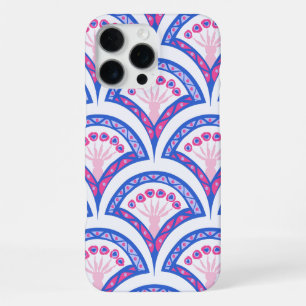 Coque iPhone 16 Pro Max motif damassé floral bleu