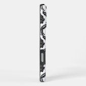 Coque iPhone 16 Pro Max Motif Damassé Rococo Noir sur Blanc (Côté droit)