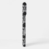 Coque iPhone 16 Pro Max Motif Damassé Rococo Noir sur Gris (Côté droit)