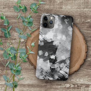 Coque iPhone 16 Pro Max Motif d'art aux coups de pinceau noir gris blanc m