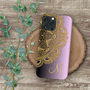 Coque iPhone 16 Pro Max Motif d'art de mandala en or personnalisé sur fond