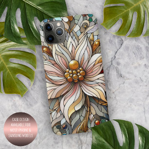 Coque iPhone 16 Pro Max Motif d'art floral en verre coloré Chic Classique