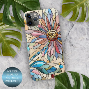 Coque iPhone 16 Pro Max Motif d'art floral en verre coloré de style chic