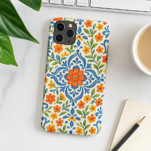 Coque iPhone 16 Pro Max Motif d'art floral méditerranéen ethnique classiqu