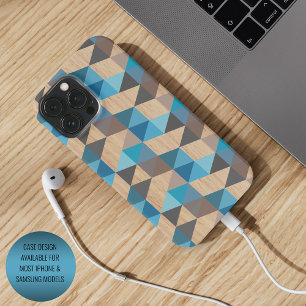 Coque iPhone 16 Pro Max Motif d'art polygonal en bois gris bleu clair clas