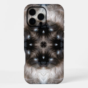 Coque iPhone 16 Pro Max Motif de chat siamois kaléidoscope aux yeux bleus
